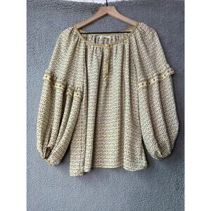 Max Studio Blouse Top Medium Ruffle Balloon Long Sleeve Floral Western Boho